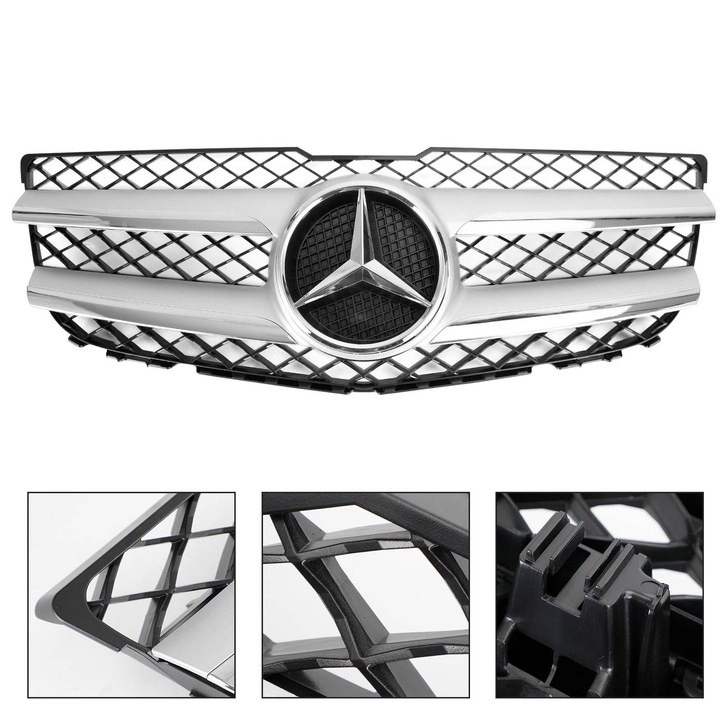2013-2015 Mercedes-Benz GLK-Class X204 Chrome Front Grill Upper Bumper Replacement W/ Star Emblem Grille