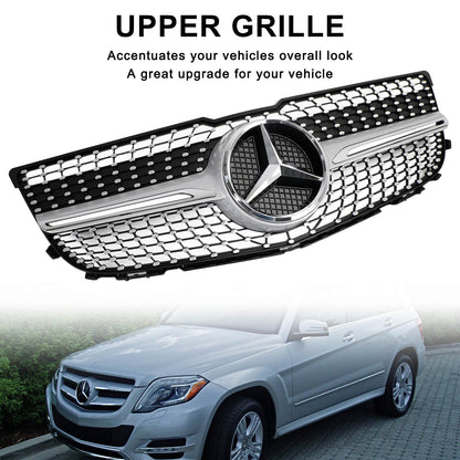 2013-2015 Mercedes-Benz GLK-Class X204 Chrome Front Grill Upper Bumper Replacement W/ Star Emblem Grille