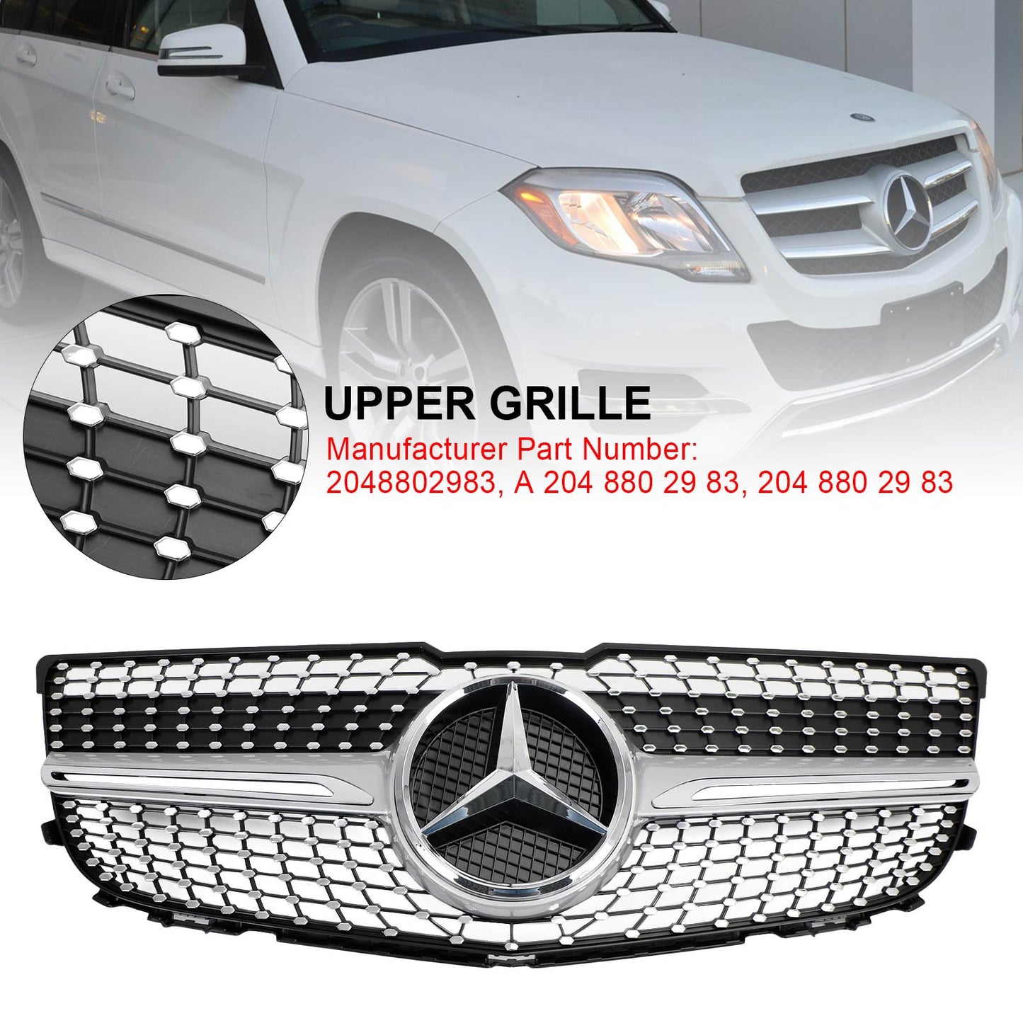 2013-2015 Mercedes Benz X204 GLK-Class GLK250/300/350 Front Bumper Grill Diamond Grille