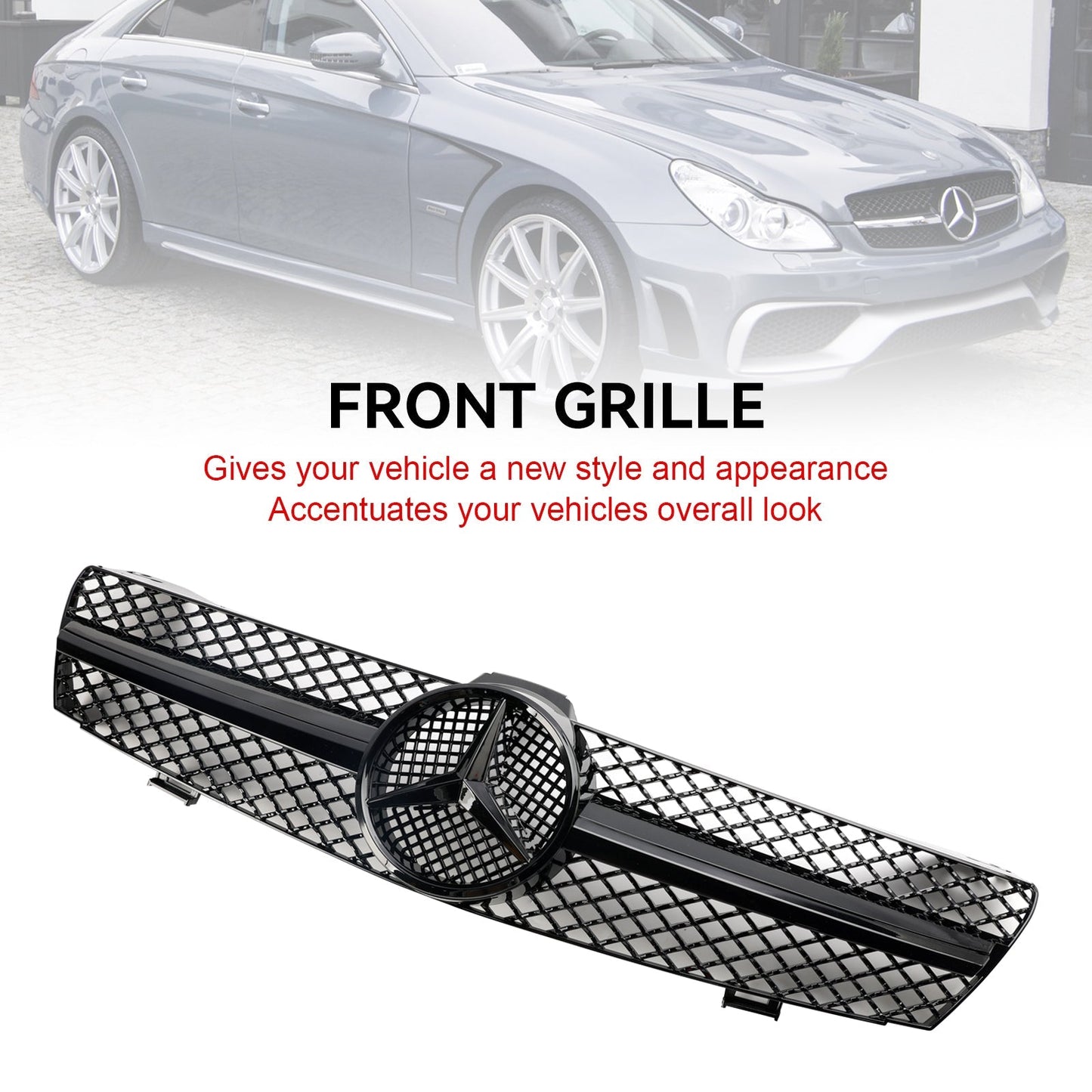 2004-2008 Mercedes Benz CLS-Class W219 C219 CLS280/320/S350/500/550 Front Bumper Grill Black Replacement Grille