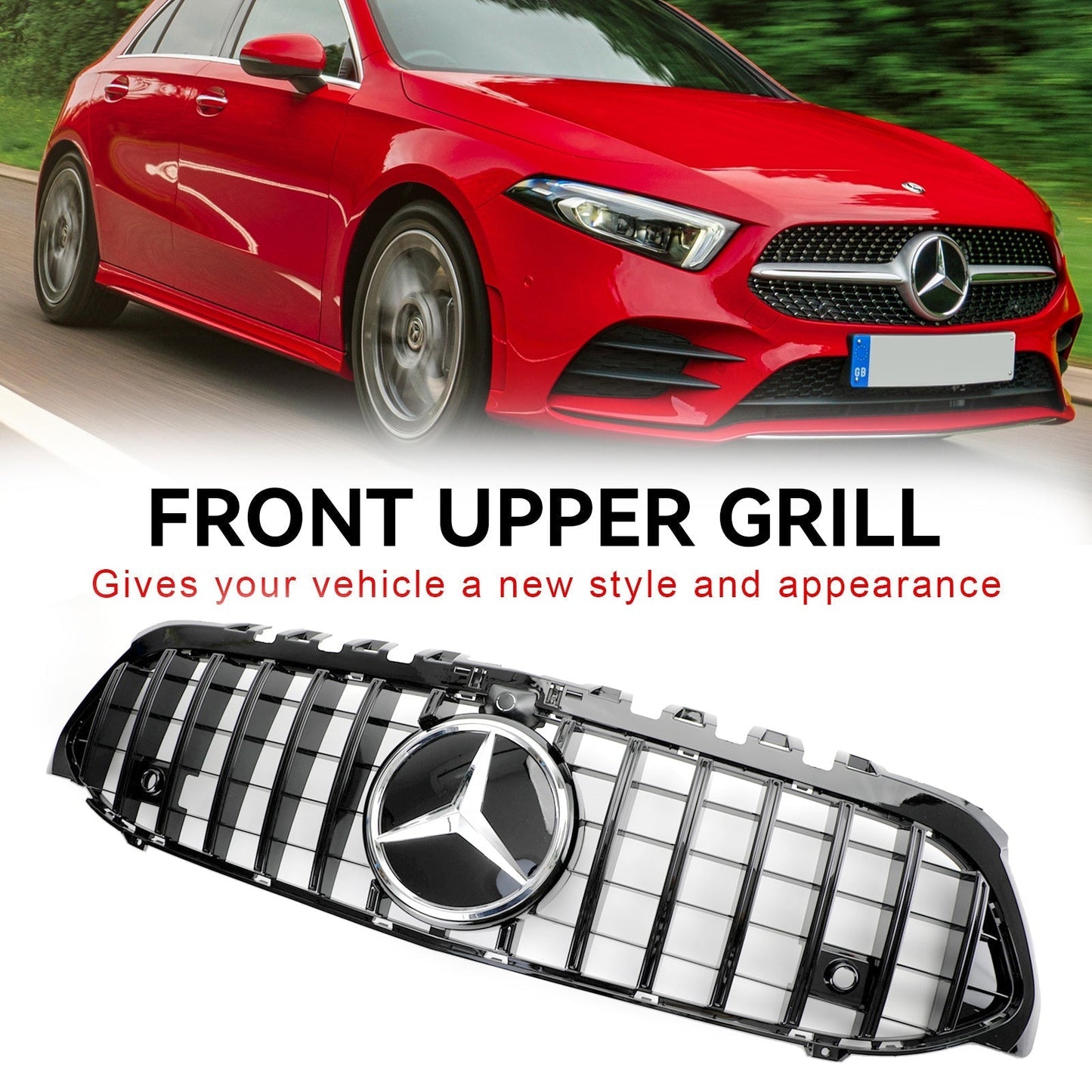 2019-2023 Mercedes Benz A-CLASS W177 AMG Style Front Grille Glossy Black Replacement Grill