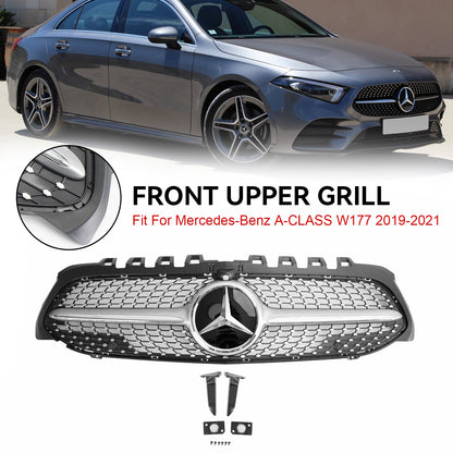2019-2023 Benz W177 A-CLASS A180/200/A35 Diamond Front Bumper Mercedes Grill Black Chrome Grill