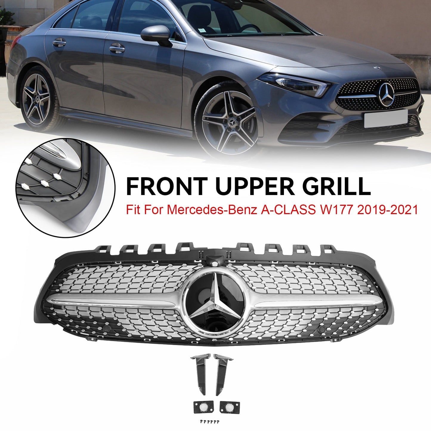 2019-2023 Mercedes Benz A-CLASS W177 A180/200/A35 Diamond Front Grill Radiator Bumper Grill