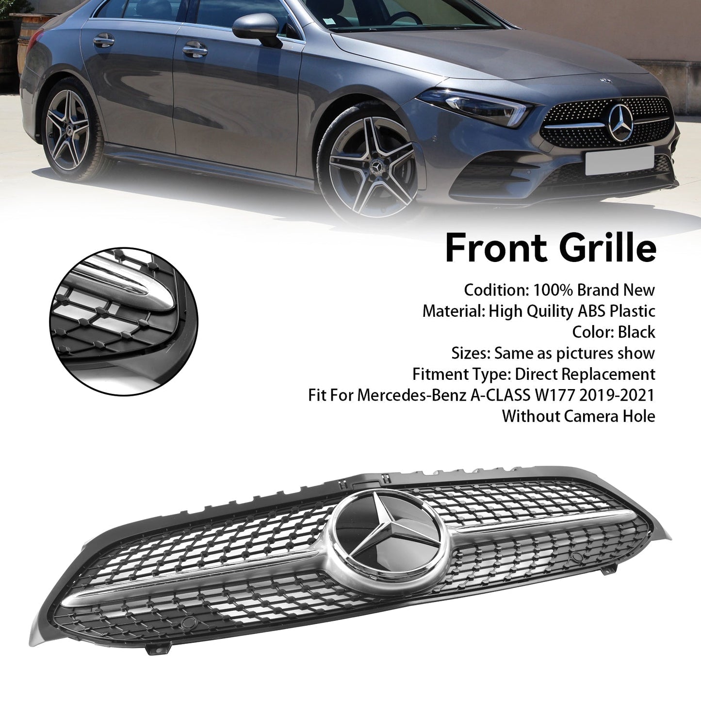 2019-2023 Benz A-Class W177 A180/200/A35 Diamond Front Bumper Mercedes Grill Grille Black Grill