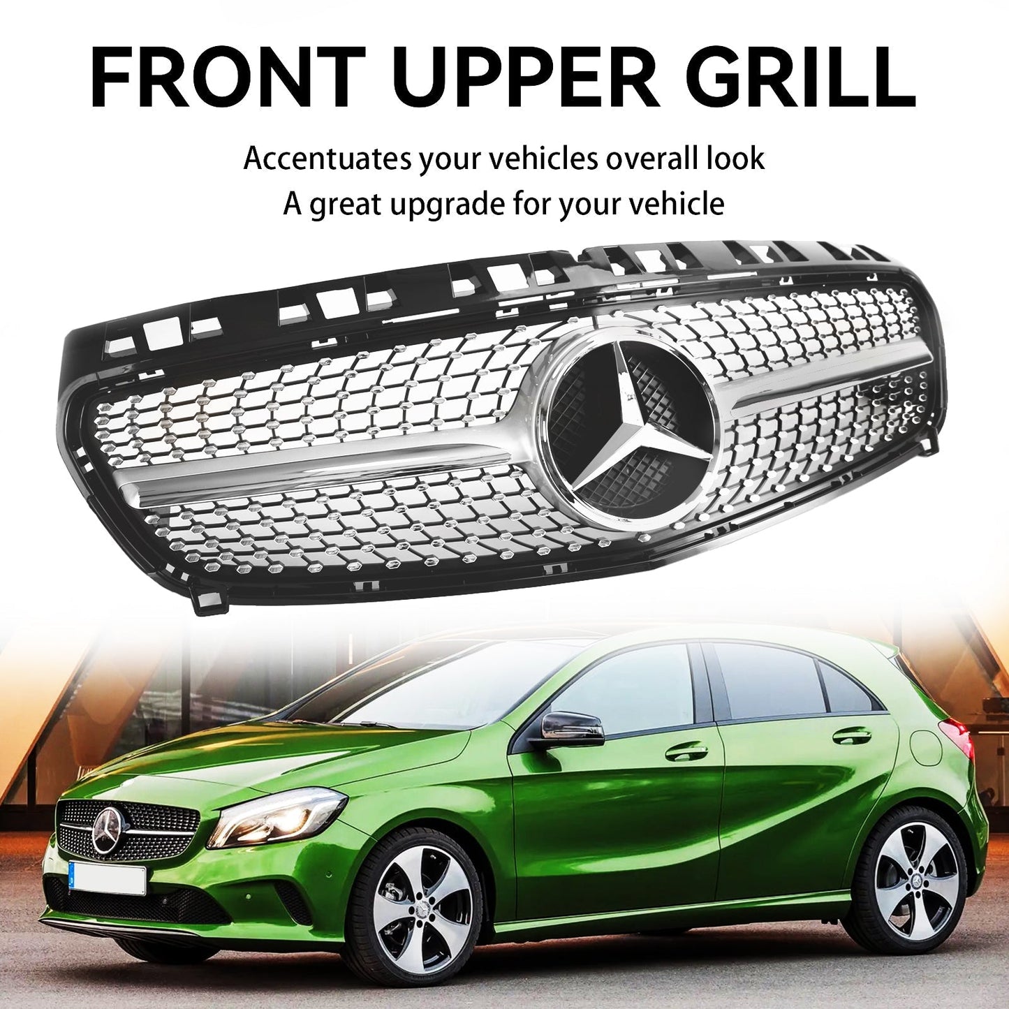 2013-2015 Mercedes W176 A-Class A180/200/A45 Front Bumper Grille Black Chrome Replacement Grill