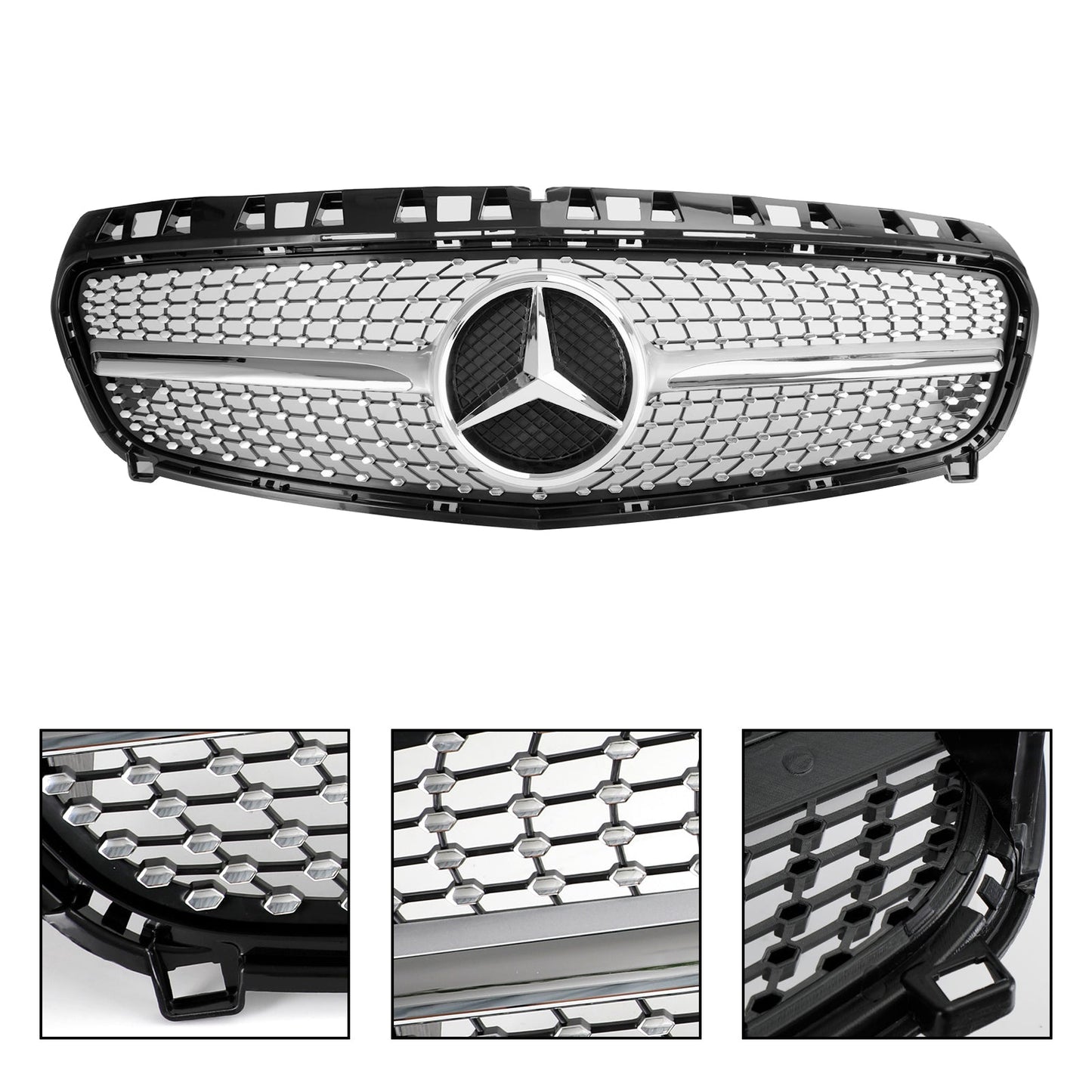 2013-2015 Mercedes W176 A-Class A180/200/A45 Front Bumper Grille Black Chrome Replacement Grill