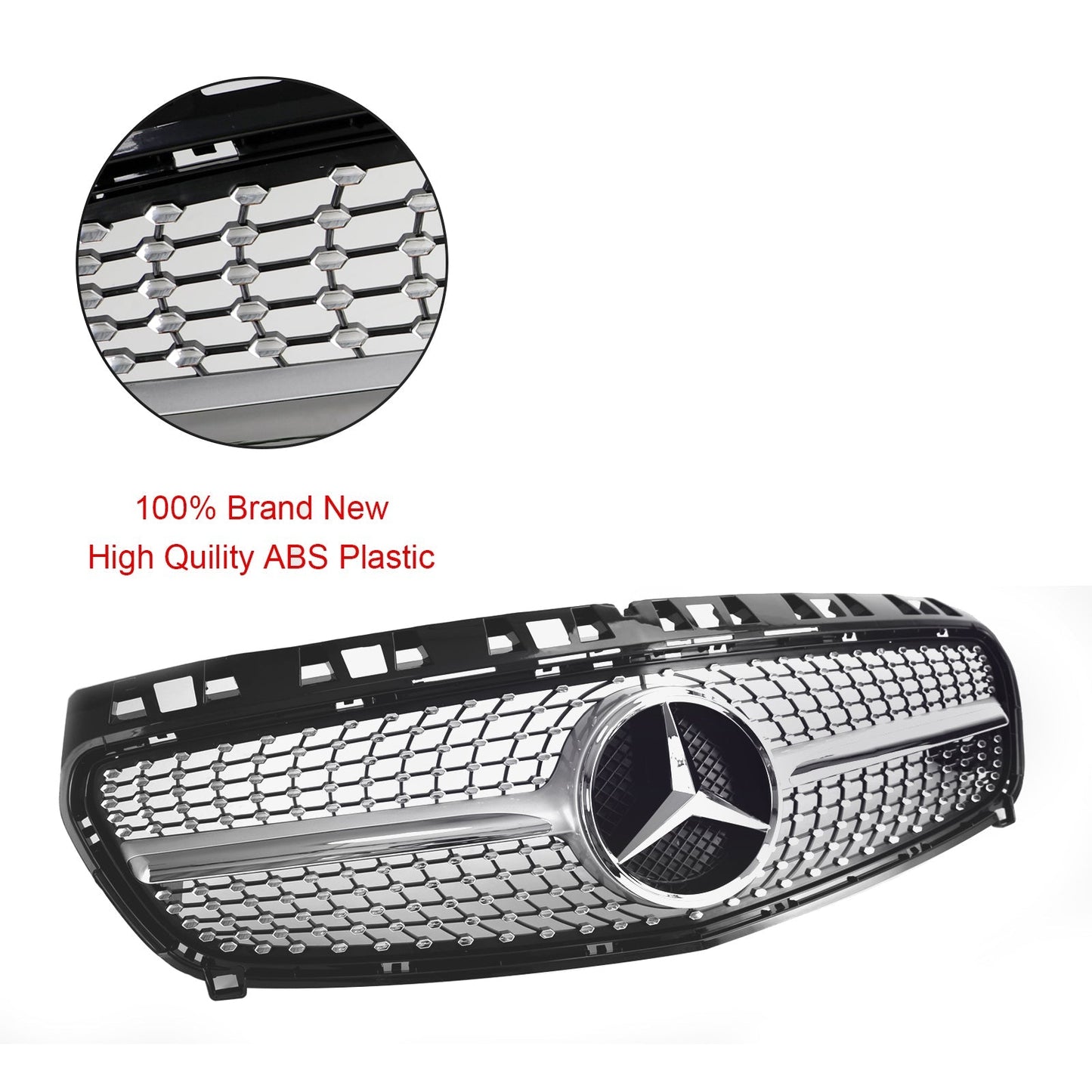 2013-2015 Mercedes W176 A-Class A180/200/A45 Front Bumper Grille Black Chrome Replacement Grill