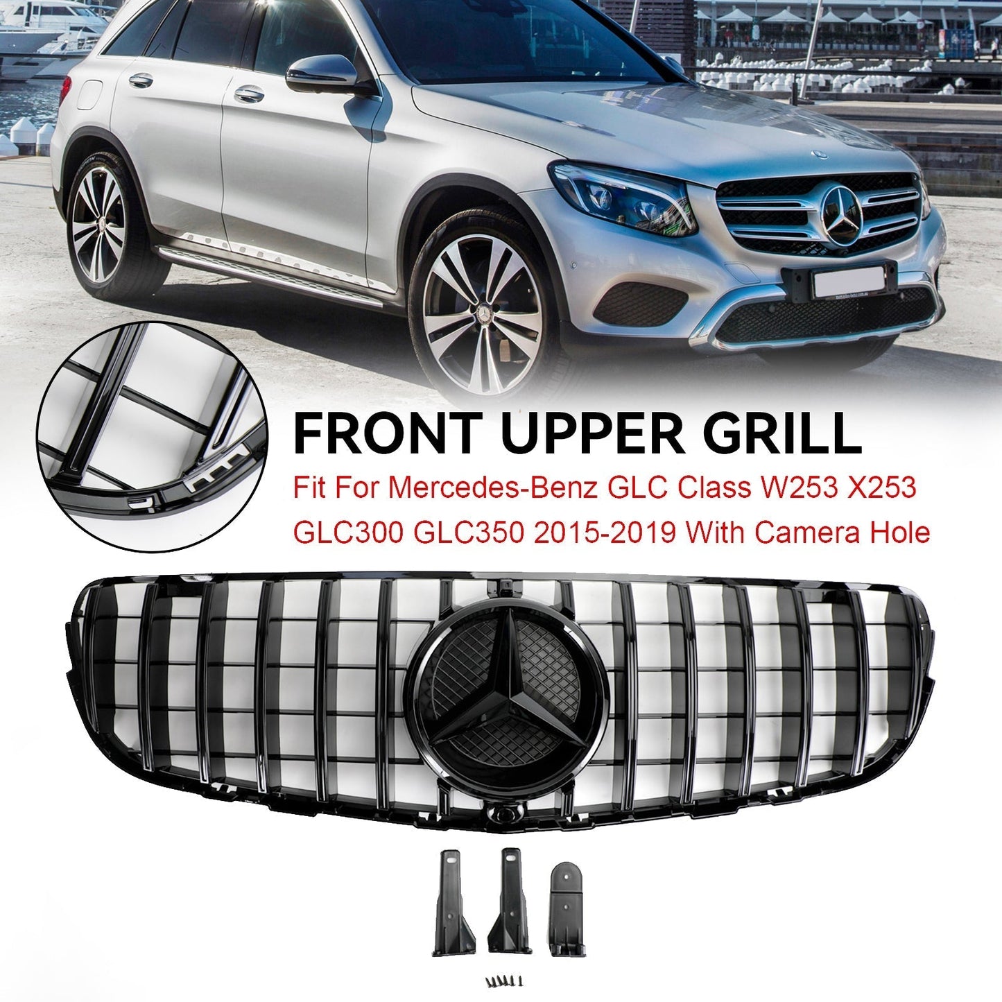 2015-2019 Benz X253 GLC-Class GLC250/300/350e/220d Mercedes Front Bumper Grille Gloss Black AMG Style Grill