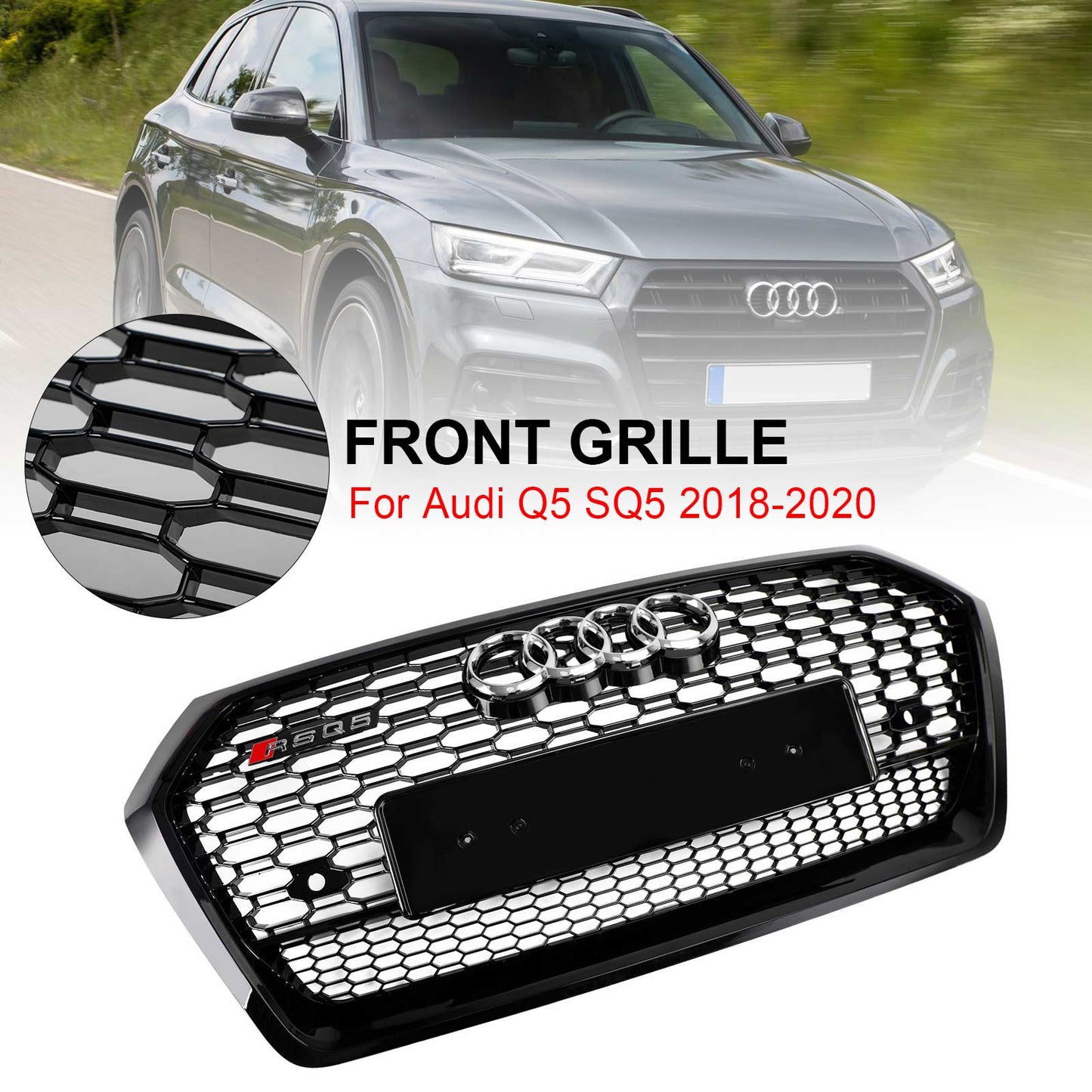 2018-2020 Audi Q5 SQ5 Front Honeycomb Mesh Grill RSQ5 Style Grill Replacement Black Grille