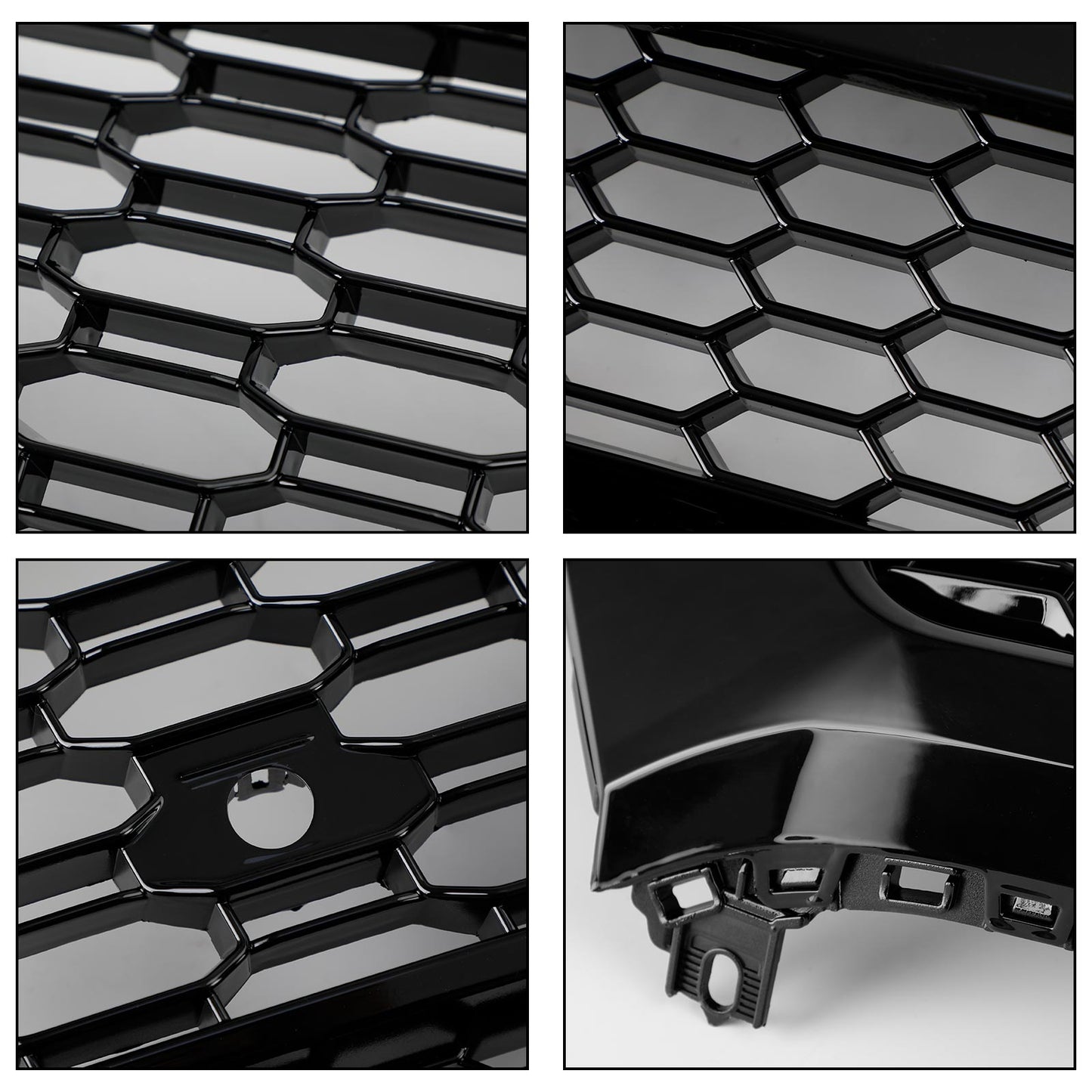 RSQ5 Style Honeycomb Grille For Audi Q5 / Q5 Sline / SQ5 2018-2020 Front Bumper Glossy Black Replacement Grill W/ Ring Emblem