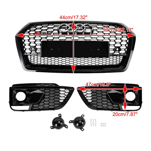 Front Bumper Grille Set For 2018-2020 Audi Q5 / SQ5 RSQ5 Style Honeycomb Mesh Grille+Fog Lamp Grille With Sensor Hole