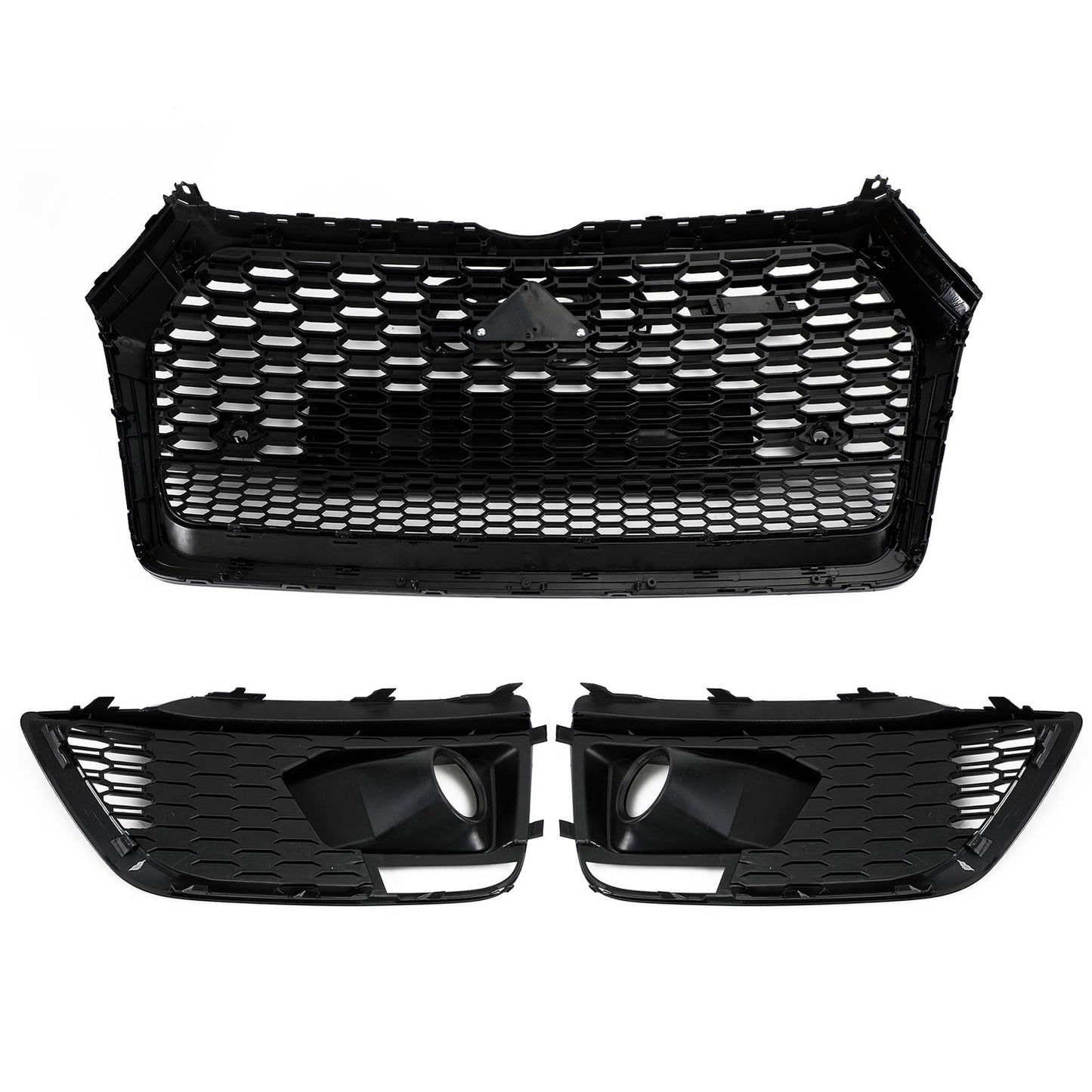 Front Bumper Grille Set For 2018-2020 Audi Q5 / SQ5 RSQ5 Style Honeycomb Mesh Grille+Fog Lamp Grille With Sensor Hole