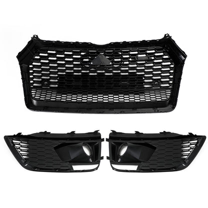 Front Bumper Grille Set For 2018-2020 Audi Q5 / SQ5 RSQ5 Style Honeycomb Mesh Grille+Fog Lamp Grille With Sensor Hole