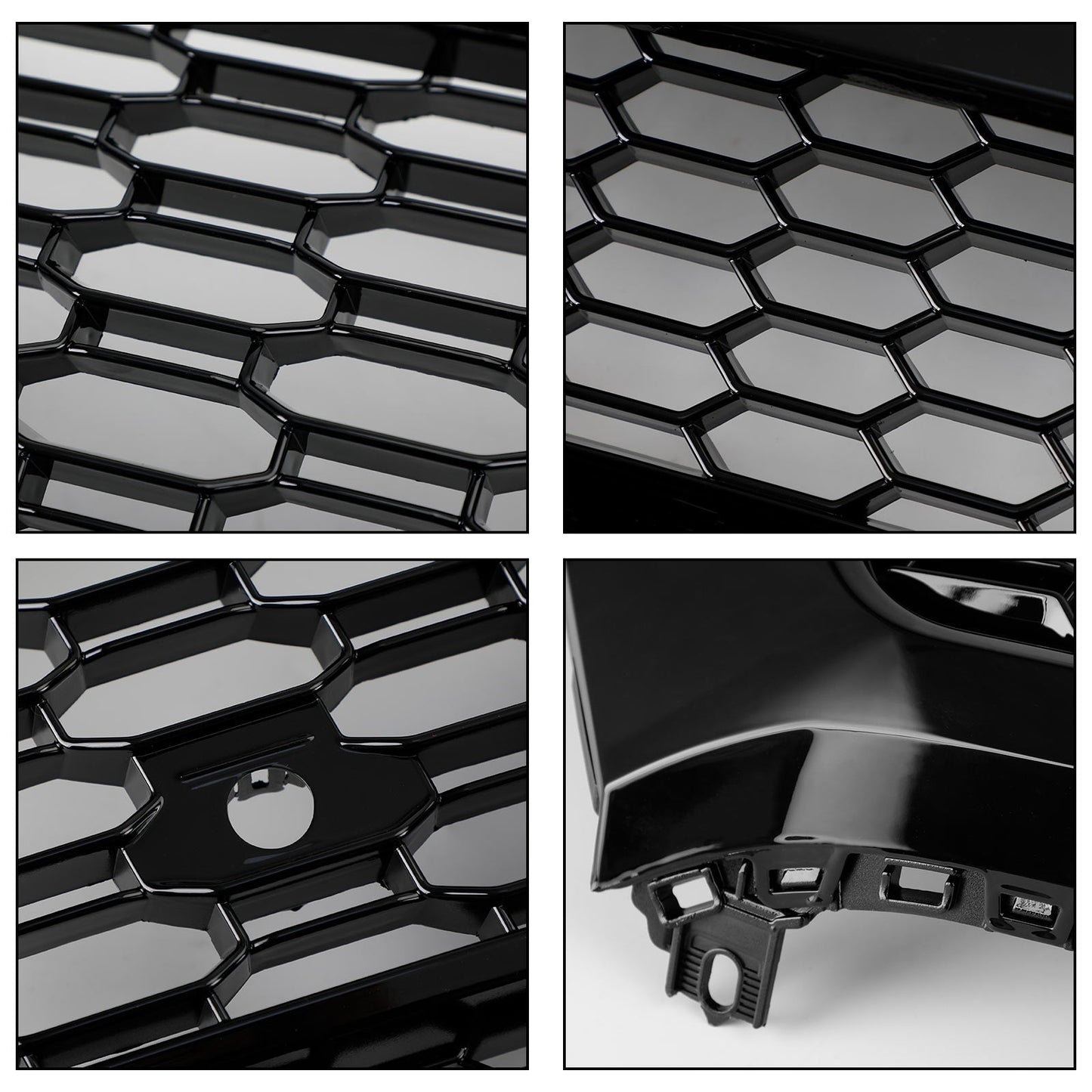 Front Bumper Grille Set For 2018-2020 Audi Q5 / SQ5 RSQ5 Style Honeycomb Mesh Grille+Fog Lamp Grille With Sensor Hole