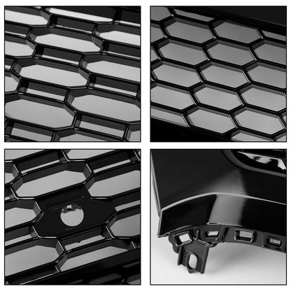 Front Bumper Grille Set For 2018-2020 Audi Q5 / SQ5 RSQ5 Style Honeycomb Mesh Grille+Fog Lamp Grille With Sensor Hole