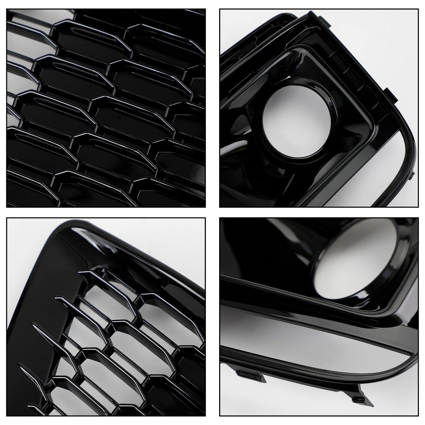 Front Bumper Grille Set For 2018-2020 Audi Q5 / SQ5 RSQ5 Style Honeycomb Mesh Grille+Fog Lamp Grille With Sensor Hole