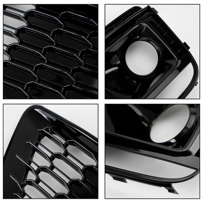 Front Bumper Grille Set For 2018-2020 Audi Q5 / SQ5 RSQ5 Style Honeycomb Mesh Grille+Fog Lamp Grille With Sensor Hole