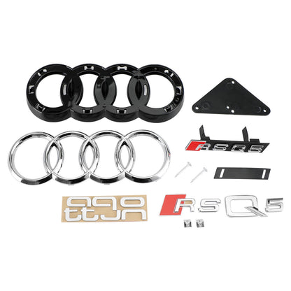 RSQ5 Style Honeycomb Grille For Audi Q5 / Q5 Sline / SQ5 2018-2020 Front Bumper Glossy Black Replacement Grill W/ Ring Emblem