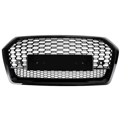 RSQ5 Style Honeycomb Grille For Audi Q5 / Q5 Sline / SQ5 2018-2020 Front Bumper Glossy Black Replacement Grill W/ Ring Emblem