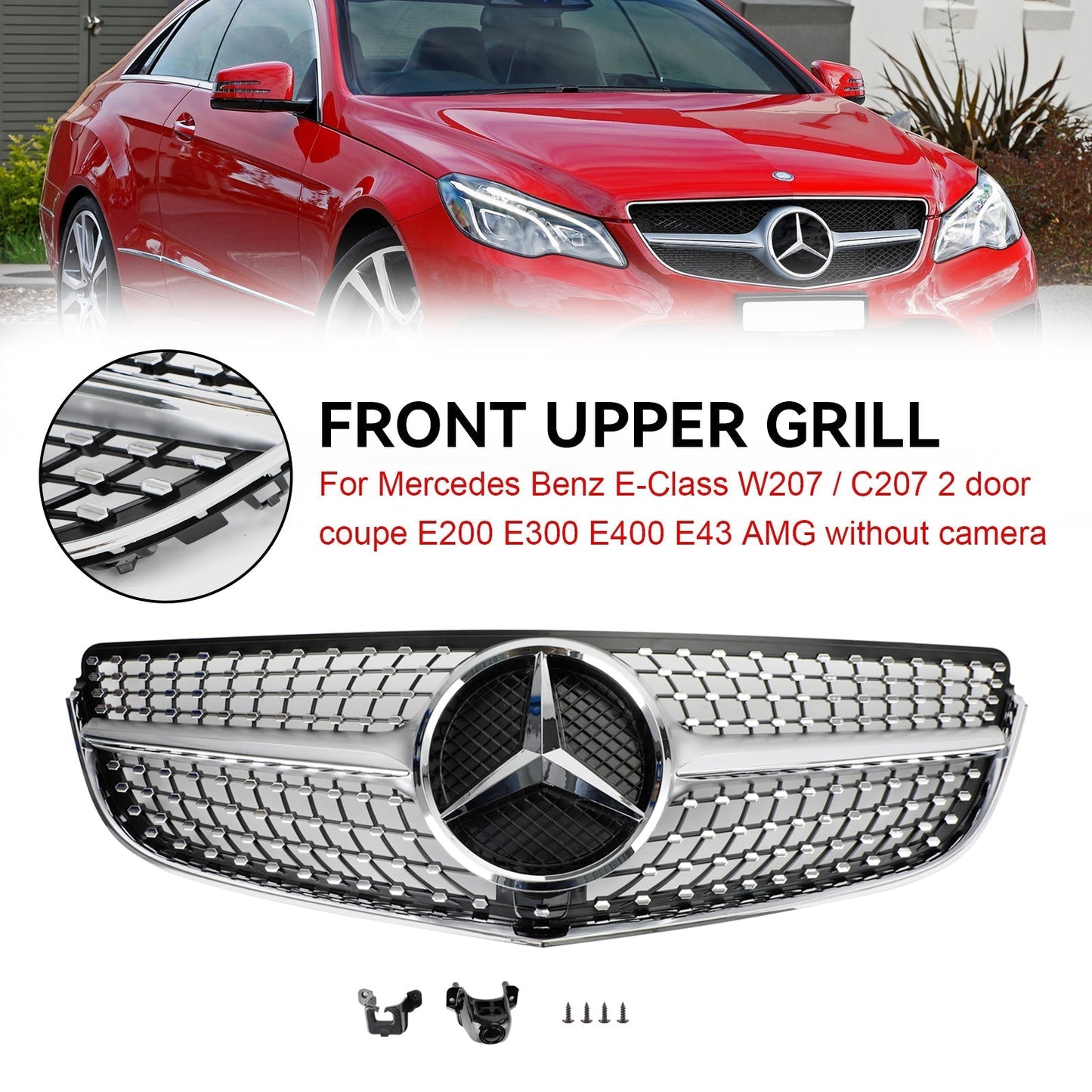 2014-2017 E-Class W207/C207 Coupe Mercedes Benz Diamond Style Front Grill Chrome Grille With Star Emblem