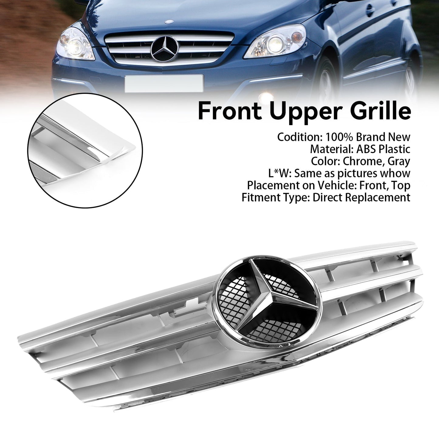 2009-2011 Mercedes-Benz B-Class W245 A160/180/200 Front Bumper Grille Chrome Gray Replacement Grill