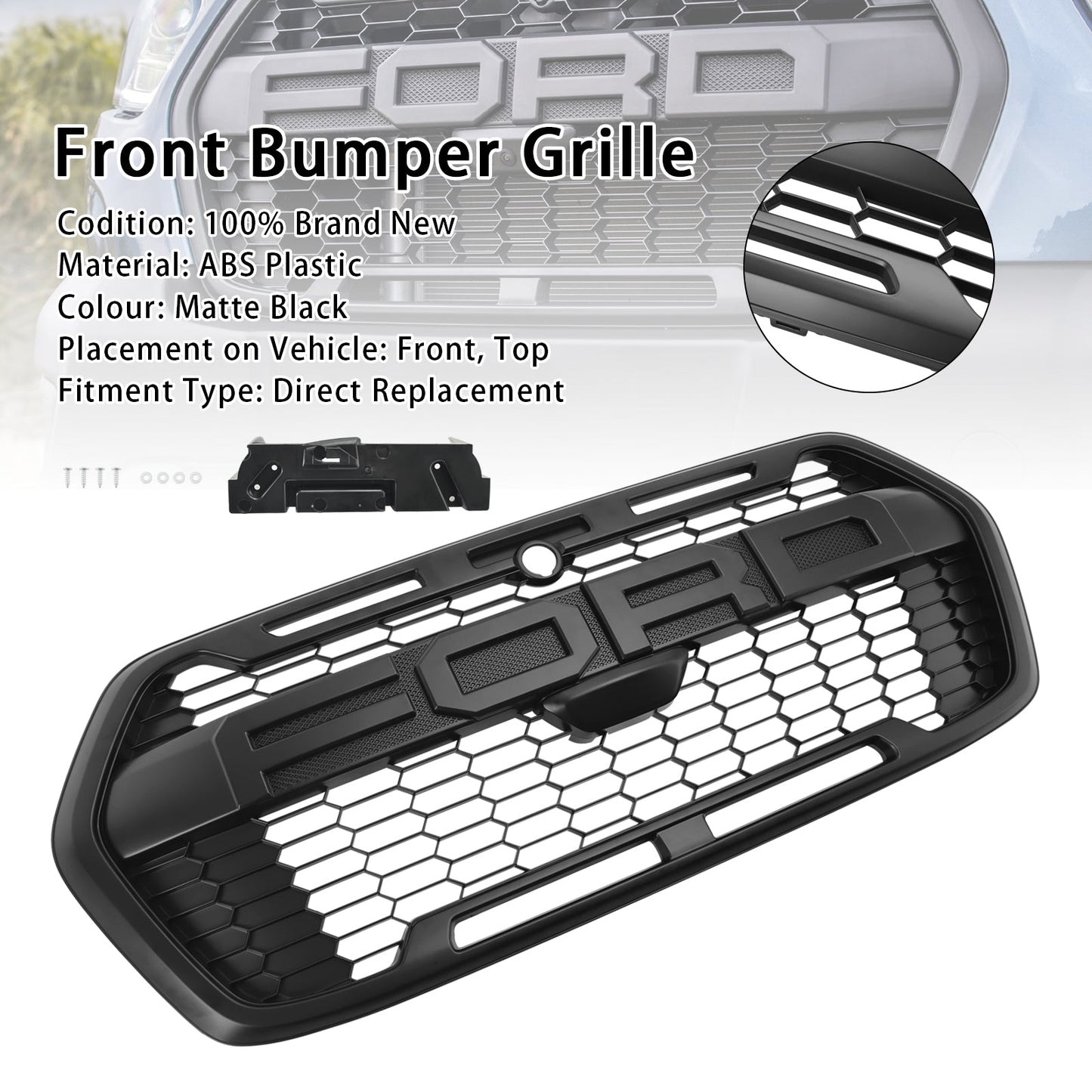 Ford Transit MK8 Trail Raptor Style Grille 2019-2024 Front Bumper Replacement Matte Black Grill