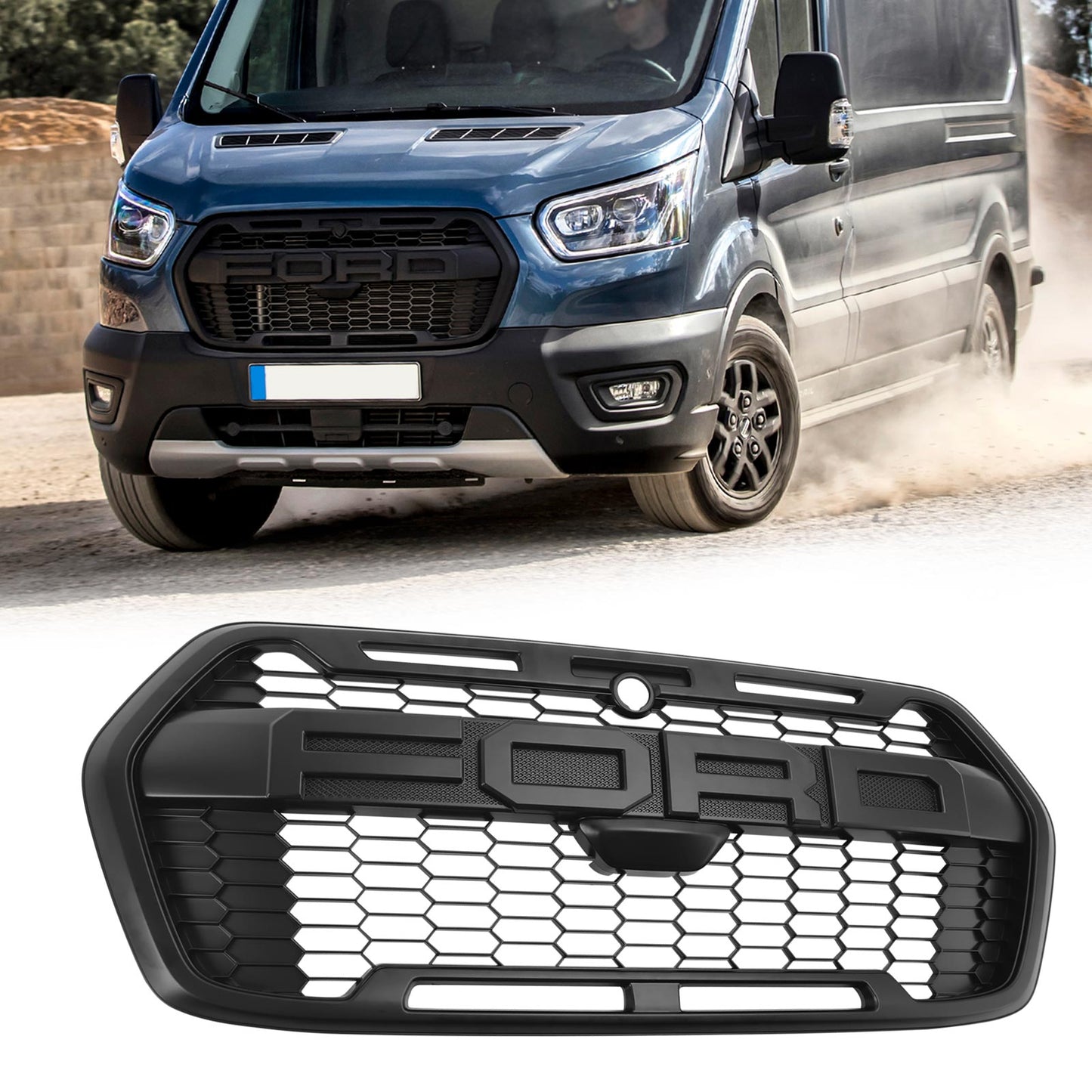Ford Transit MK8 Trail Raptor Style Grille 2019-2024 Front Bumper Replacement Matte Black Grill