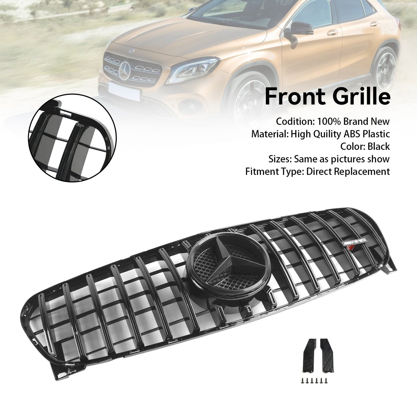 Mercedes Benz 2017-2019 GLA-Class W156 X156 GLA180/200/220/45 Facelift Front Grill Black Replacement Grille