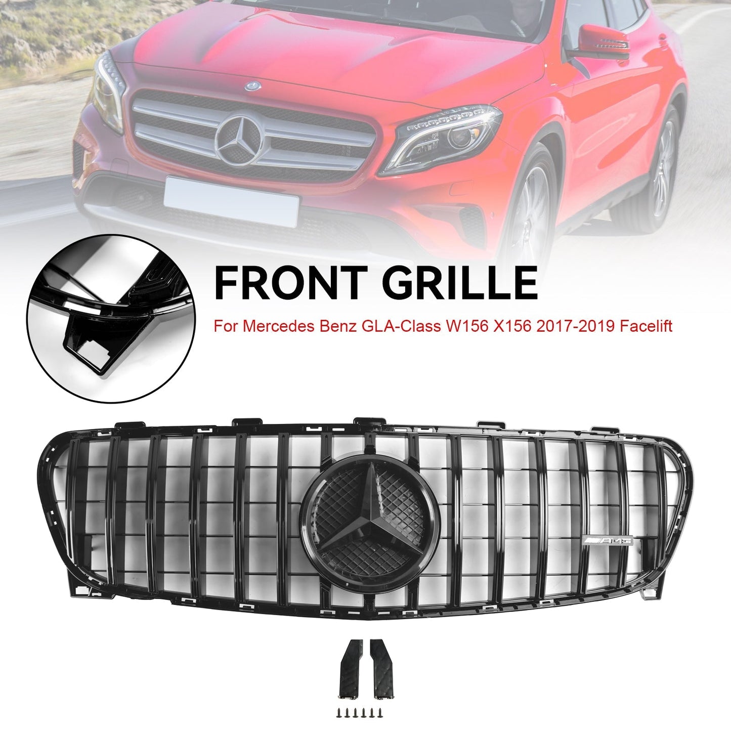 Mercedes Benz 2017-2019 GLA-Class W156 X156 GLA180/200/220/45 Facelift Front Grill Black Replacement Grille
