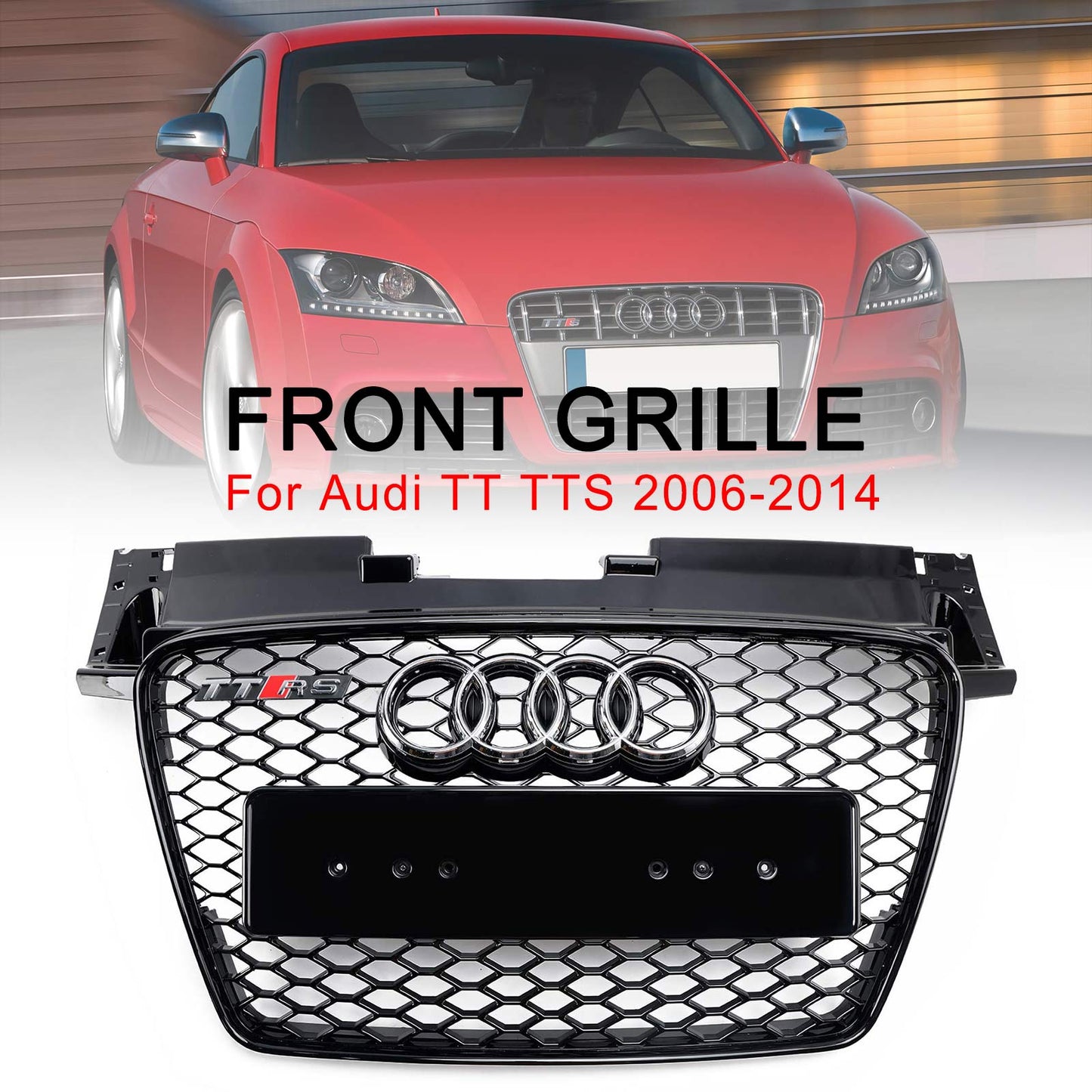 2006-2014 Audi TT /TTS J8 MK2 Honeycomb Front Grill RS Glossy Black Air Intake Radiator Sport Grille