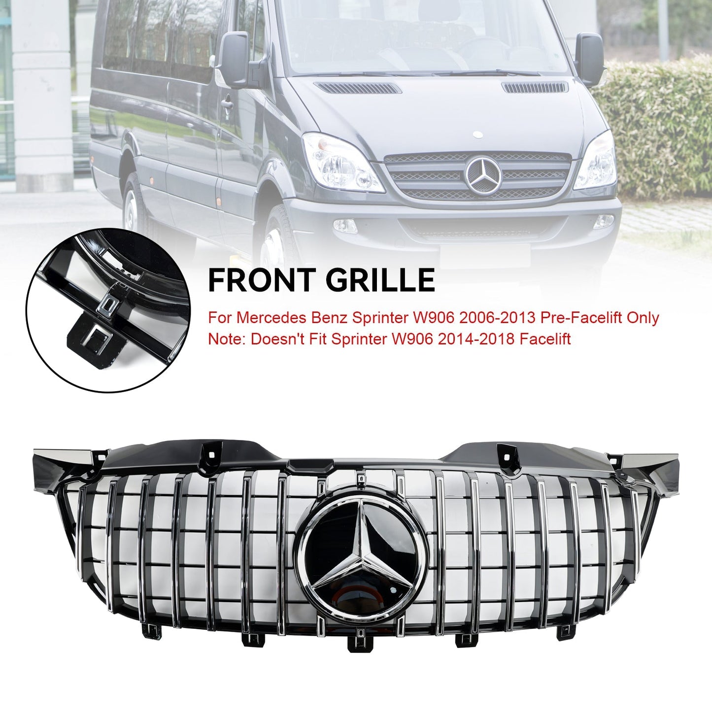 2006-2013 Mercedes Benz Sprinter W906 Pre-Facelift 1500 2500 3500 Front Bumper Grill AMG Style Grille
