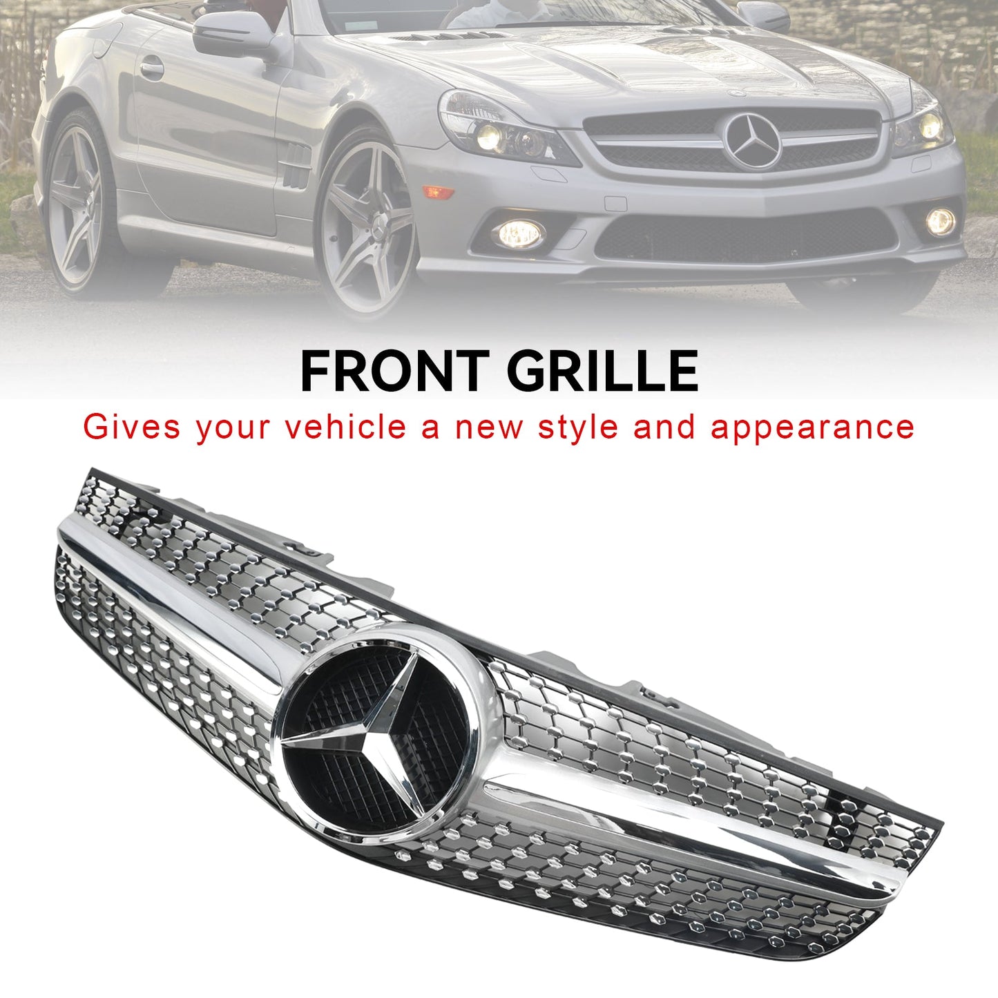 2009-2012 Benz SL-Class R230 SL500 SL550 SL63 SL65 Mercedes Front Bumper Upper Grill AMG Style Grill Replacement