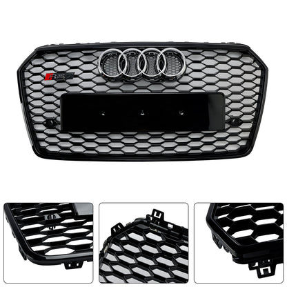 2016 2017 2018 Audi A7 / A7 Sline / S7 4G Front Bumper Honeycomb Grill RS7 Style Black Sport Mesh Grille W/ Ring Emblem