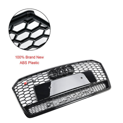 Audi 4G A7 S7 2016-2018 Facelift RS7 Quattro Style Front Bumper Grill Glossy Black Honeycomb Grille W/ Ring Emblem