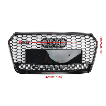 Audi 4G A7 S7 2016-2018 Facelift RS7 Quattro Style Front Bumper Grill Glossy Black Honeycomb Grille W/ Ring Emblem