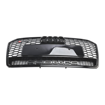 Audi 4G A7 S7 2016-2018 Facelift RS7 Quattro Style Front Bumper Grill Glossy Black Honeycomb Grille W/ Ring Emblem