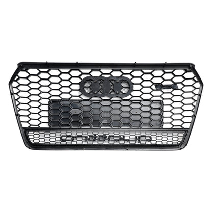 Audi 4G A7 S7 2016-2018 Facelift RS7 Quattro Style Front Bumper Grill Glossy Black Honeycomb Grille W/ Ring Emblem