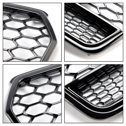 Audi 4G A7 S7 2016-2018 Facelift RS7 Quattro Style Front Bumper Grill Glossy Black Honeycomb Grille W/ Ring Emblem