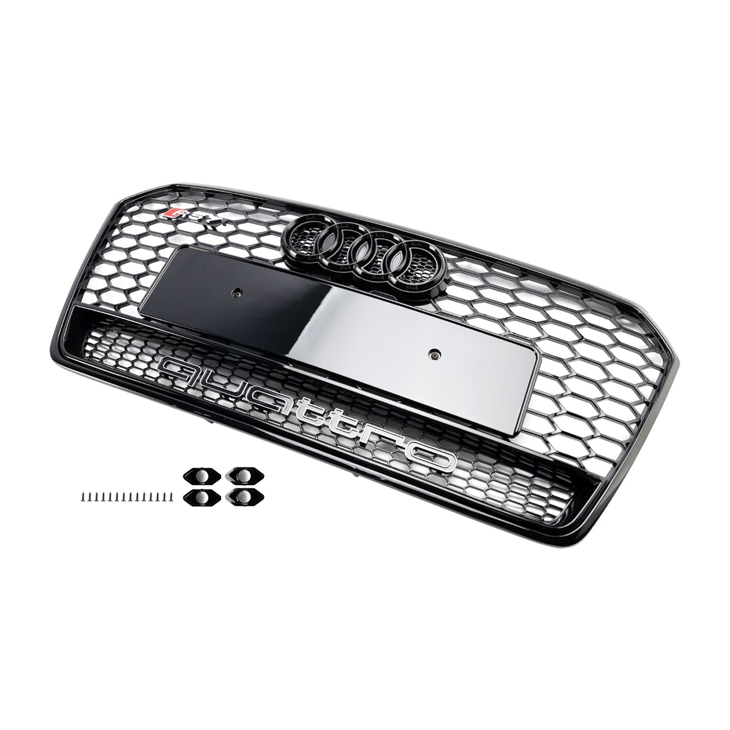 Audi 4G A7 S7 2016-2018 Facelift RS7 Quattro Style Front Bumper Grill Glossy Black Honeycomb Grille W/ Ring Emblem