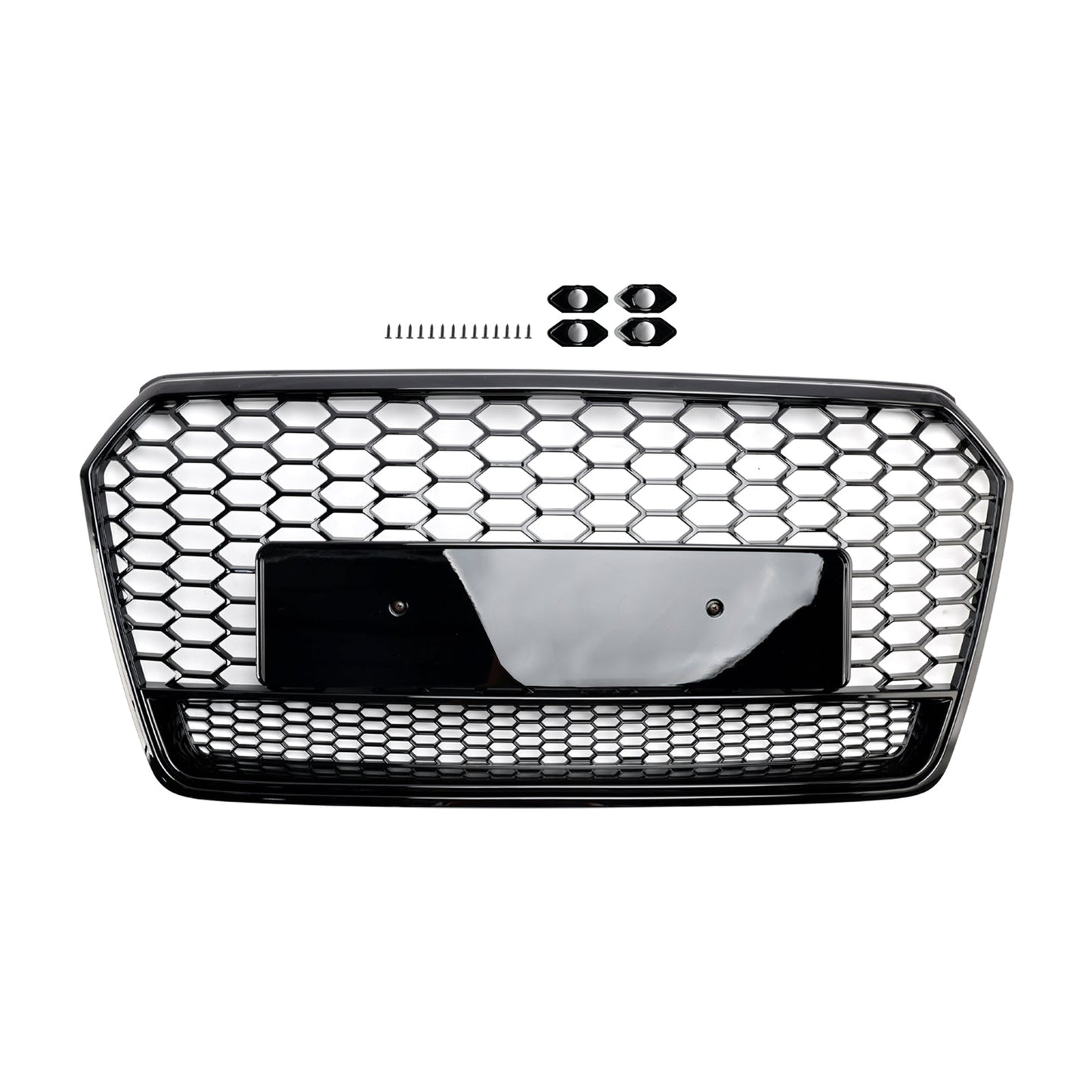 Audi 4G A7 S7 2016-2018 Facelift RS7 Quattro Style Front Bumper Grill Glossy Black Honeycomb Grille W/ Ring Emblem
