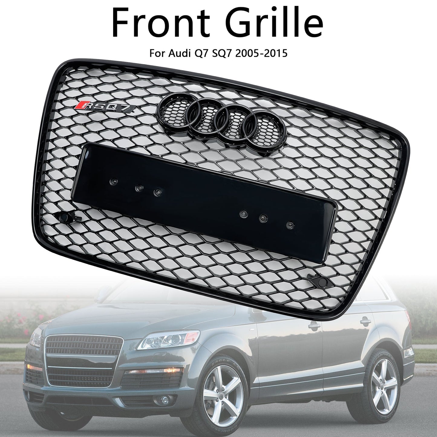 2005-2015 Audi Q7 /Q7 Sline /SQ7 Hoenycomb / Slat Style Grill Air Intake Radiator Front Bumper Grille With RIng Emblem