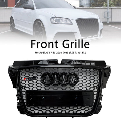 Audi 2008-2013 A3/ A3 Sline/ S3 8P RS3 Style Gloss Black Grille Honeycomb Sport Front Bumper Grill