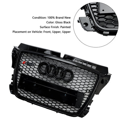 Audi 8P A3/ A3 Sline/ S3 2008-2013 Black Honeycomb Front Grille RS3 Mesh Hex Bumper Replacemetn Grill With Ring Emblem