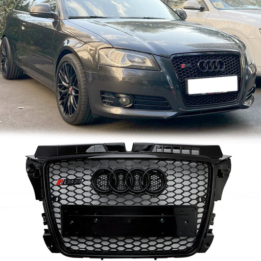 RS3 Style Gloss Black Honeycomb Grille for 2008-2013 Audi A3 S3 8P Front Bumper