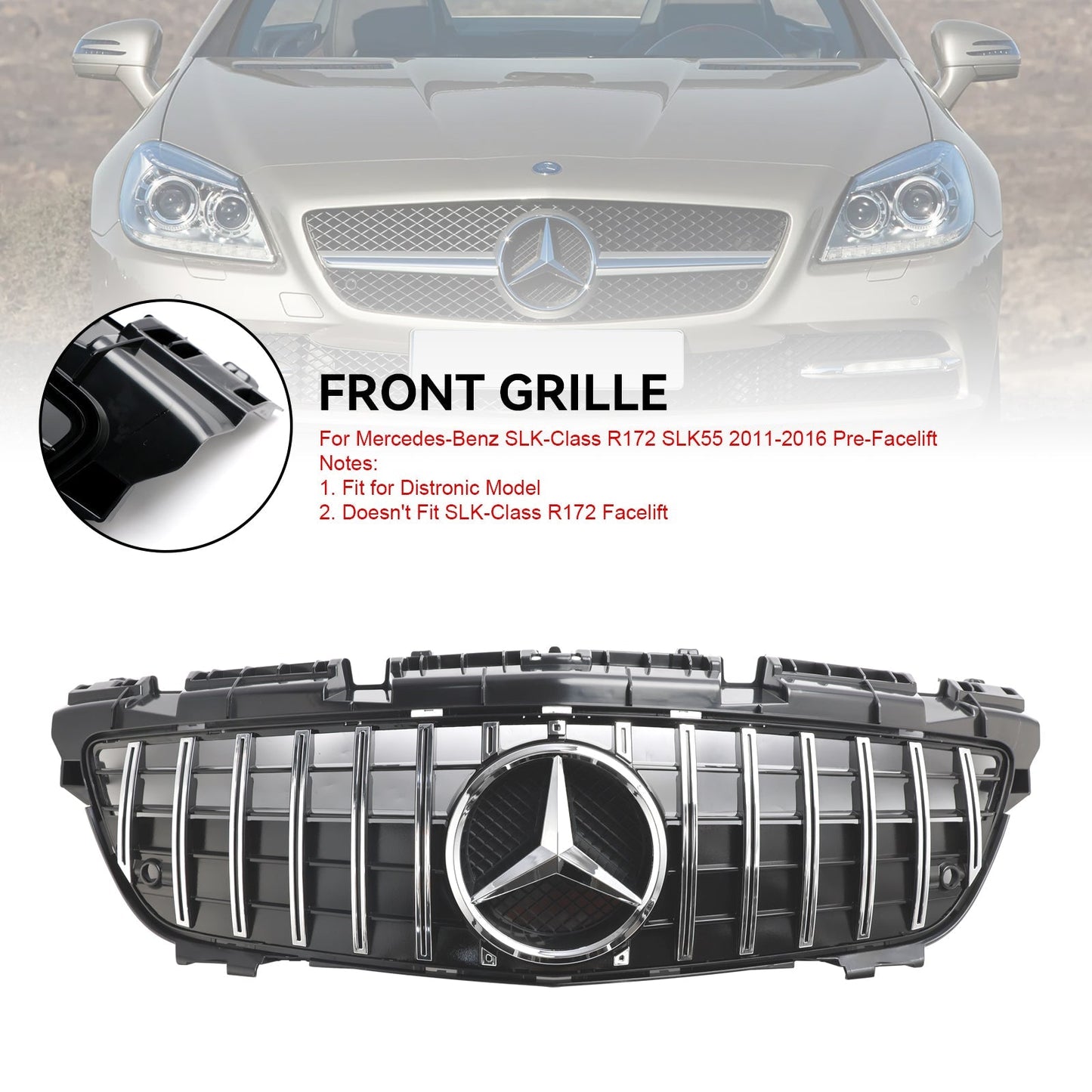 Benz SLK-Class R172 SLK200/250/350/SLK55 AMG 2011-2016 Mercedes Front Bumper Grill Chrome GT Style Grill