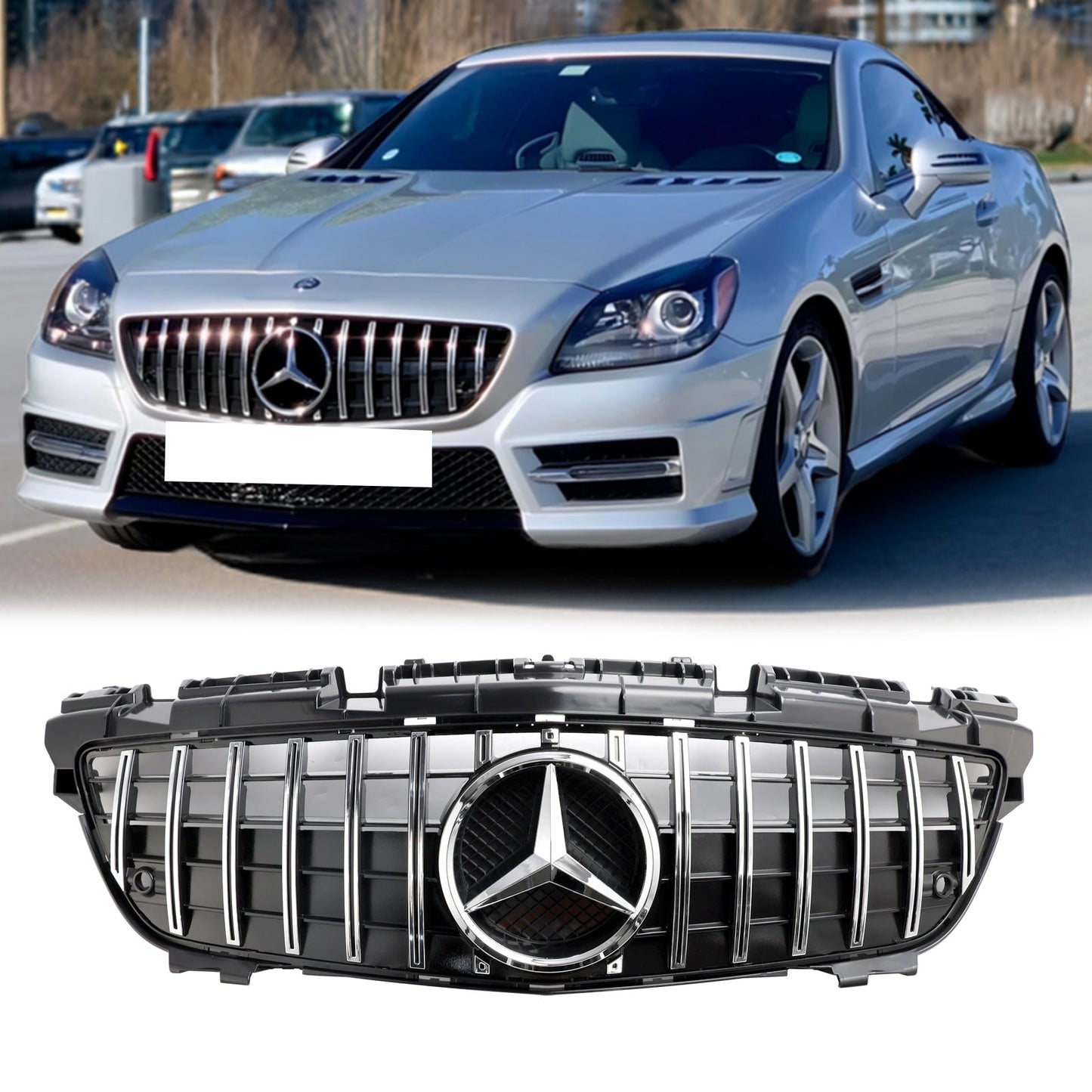 Benz SLK-Class R172 SLK200/250/350/SLK55 AMG 2011-2016 Mercedes Front Bumper Grill Chrome GT Style Grill