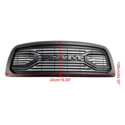 2009-2012 Dodge Ram 1500 Big Horn Style Front Bumper Grill Matte Black Replacement Grille W/ LED Lights