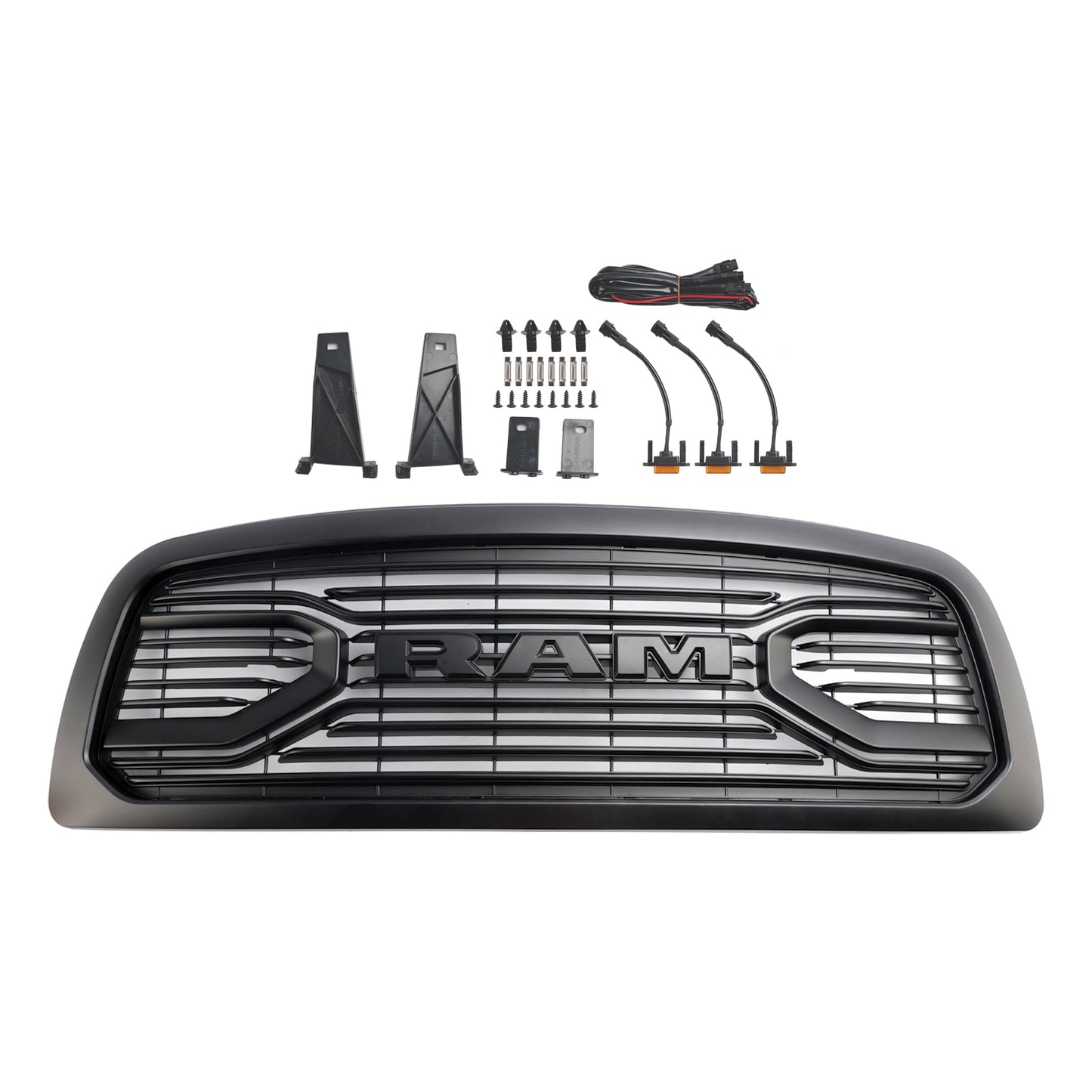 2009-2012 Dodge Ram 1500 Matte Black Big Horn Grill With LED Light Front Bumper Replacement Grille