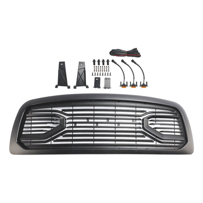 2009-2012 Dodge Ram 1500 Big Horn Style Front Bumper Grill Matte Black Replacement Grille W/ LED Lights