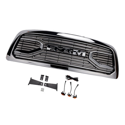 Dodge Ram 1500 2009-2012 Chrome Front Bumper Grill Grille W/ Led Light